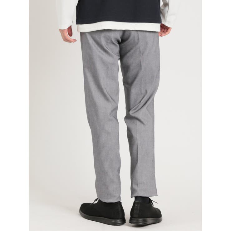 クロスストレッチ スリムフィット ノータックスラックス ヘリンボンライトグレー | TAKA-Q MEN | 詳細画像3 
