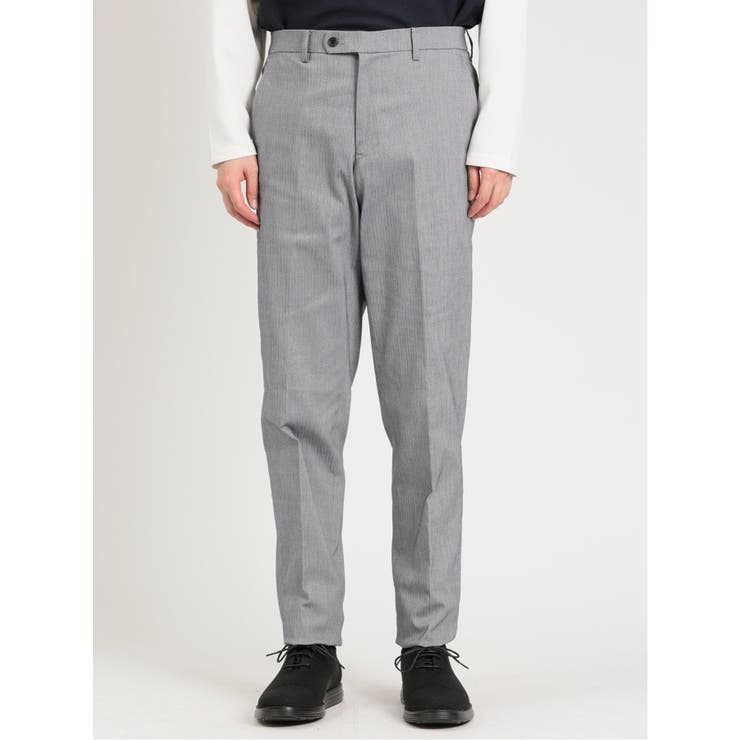 クロスストレッチ スリムフィット ノータックスラックス ヘリンボンライトグレー | TAKA-Q MEN | 詳細画像5 
