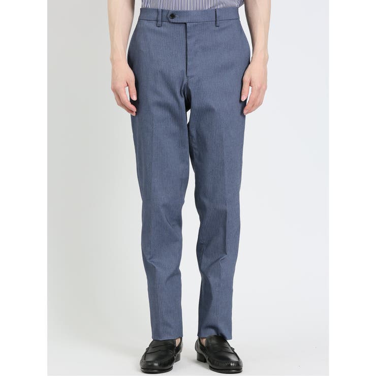 クロスストレッチ スリムフィット ノータックスラックス ヘリンボン青 | TAKA-Q MEN | 詳細画像5 