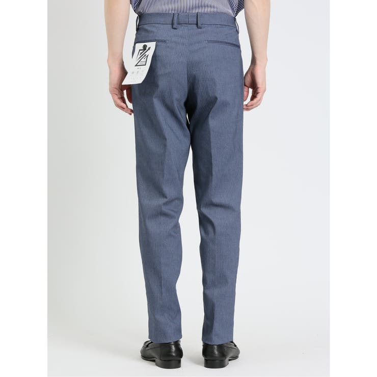 クロスストレッチ スリムフィット ノータックスラックス ヘリンボン青 | TAKA-Q MEN | 詳細画像7 