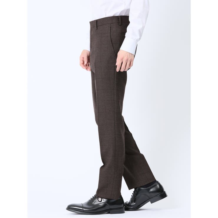 ウール混 スリムフィット ノータックスラックス バーズアイこげ茶 | TAKA-Q MEN | 詳細画像2 