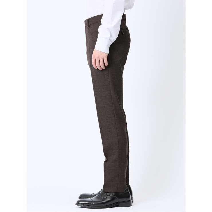 ウール混 スリムフィット ノータックスラックス バーズアイこげ茶 | TAKA-Q MEN | 詳細画像6 