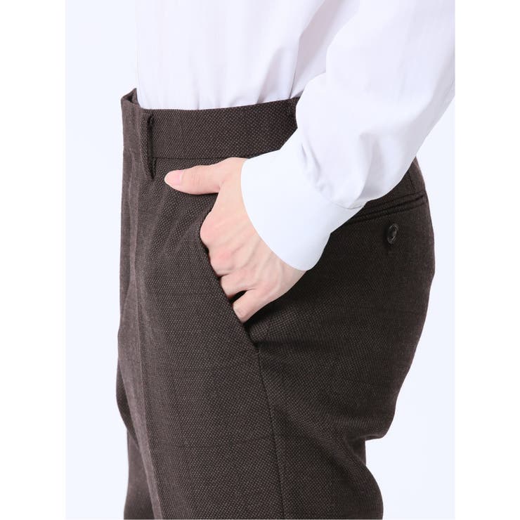 ウール混 スリムフィット ノータックスラックス バーズアイこげ茶 | TAKA-Q MEN | 詳細画像8 