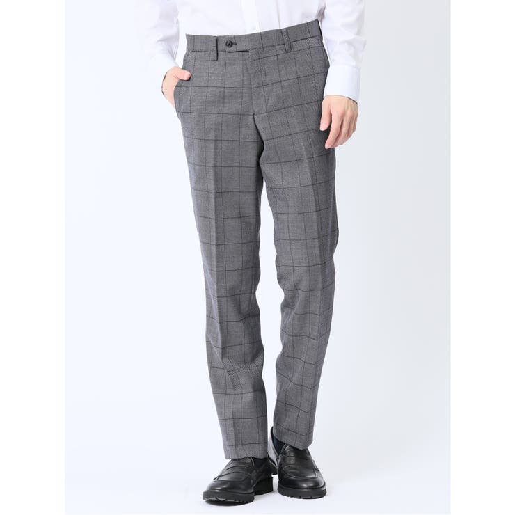 06グレー | ウール混 スリムフィット ノータックスラックス バーズアイグレー | TAKA-Q MEN