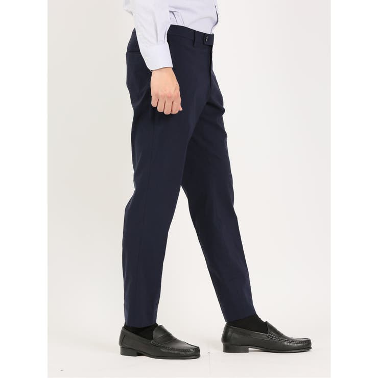 麻混スーパーストレッチ スリムフィット ノータックスラックス 紺 | TAKA-Q MEN | 詳細画像4 