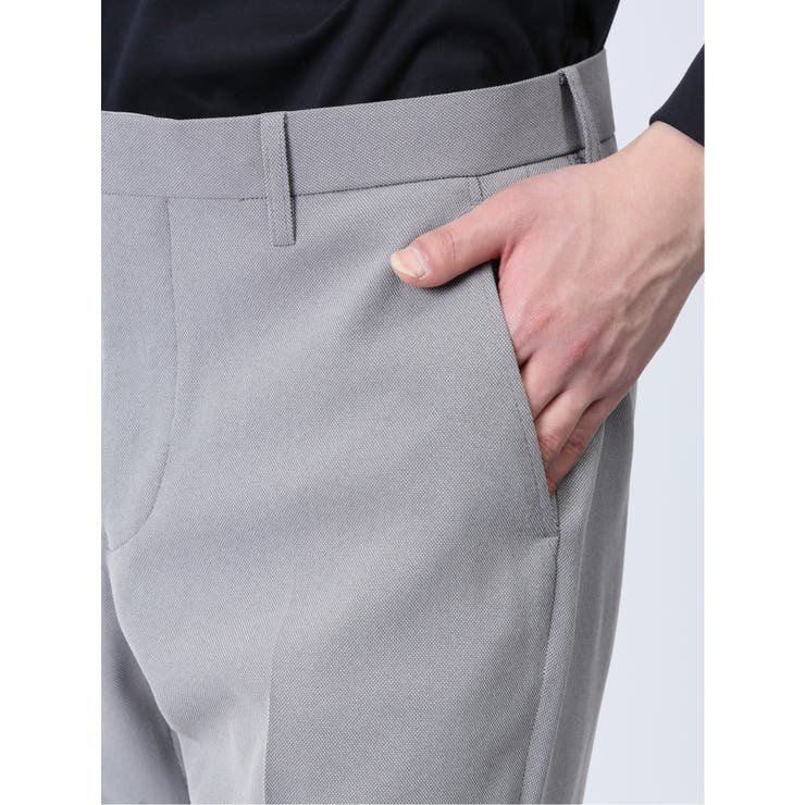 軽量 スリムフィット ノータックパンツ ライトグレー