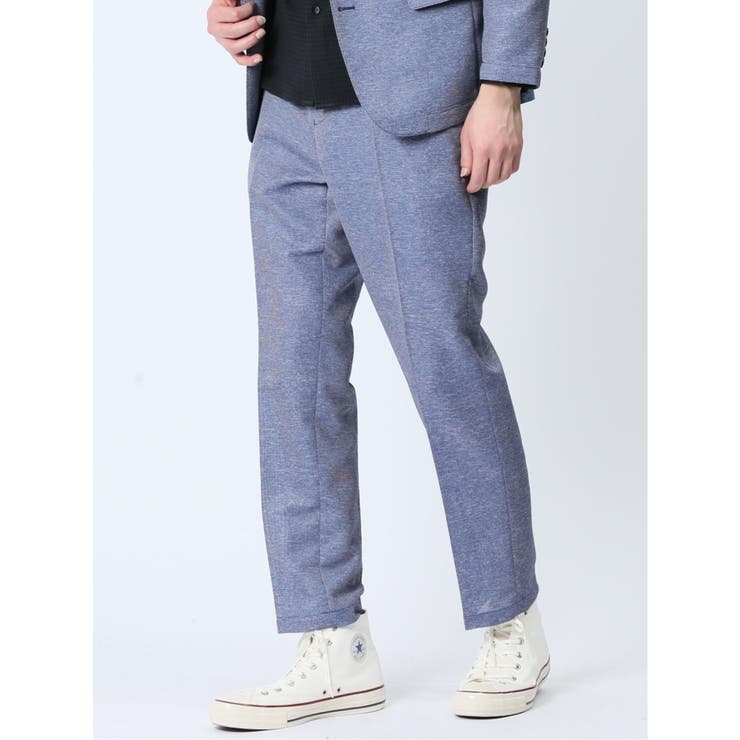 70青 | TechLinen スリムフィット ノータックパンツ 青(セットアップ可能) | TAKA-Q MEN