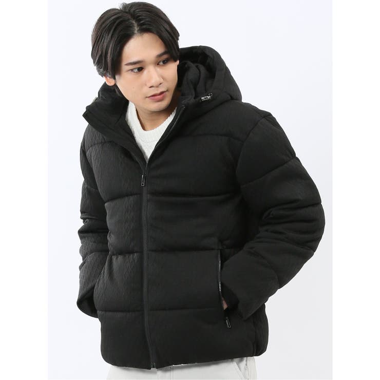 05黒 | カットジャガード フード脱着 中綿ブルゾン | TAKA-Q MEN