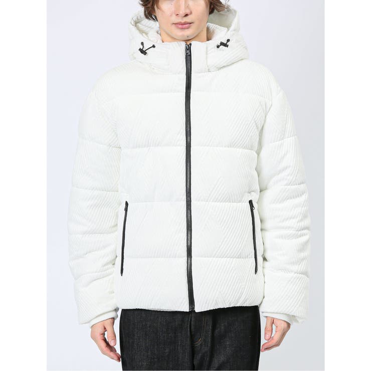   フード付きジャケット L ホワイト フード脱着 ふくれジャガード 中綿ブルゾン[品番：TKQJ0024231]｜TAKA