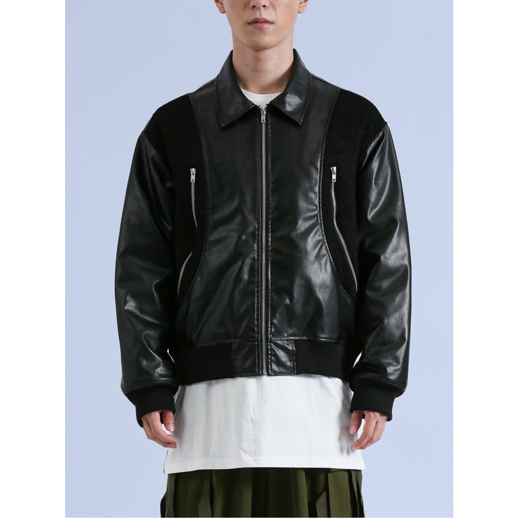 トリココムデギャルソン ツイードブルゾン ジャケット フェイクレザー切替え M トリココムデギャルソン ツイードブルゾン ジャケット フェイクレザー