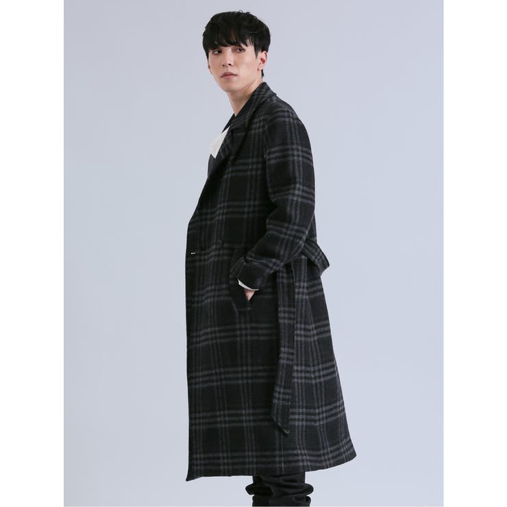 SHELLAC×SD 尾州ウール チェック柄ステンカラーコート[品番