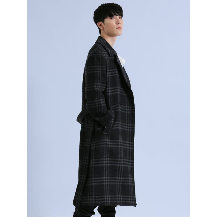 SHELLAC×SD 尾州ウール チェック柄ステンカラーコート[品番