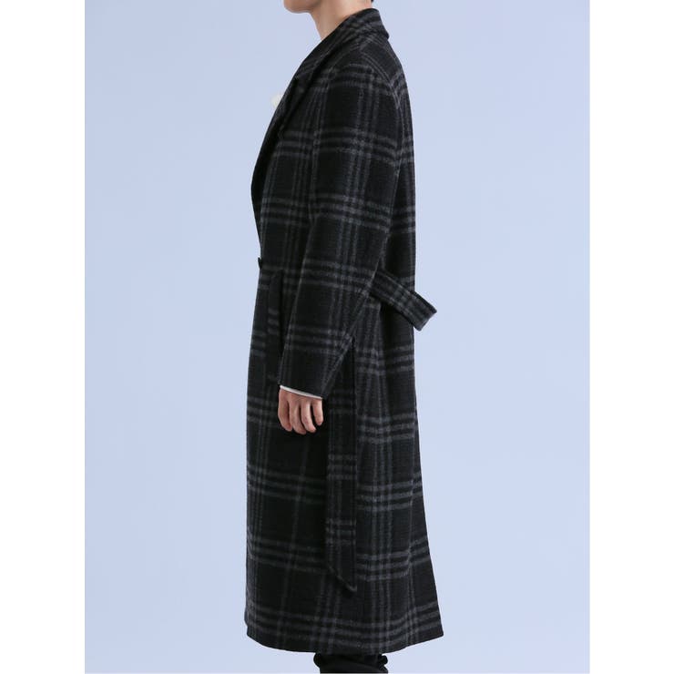 SHELLAC×SD 尾州ウール チェック柄ステンカラーコート[品番