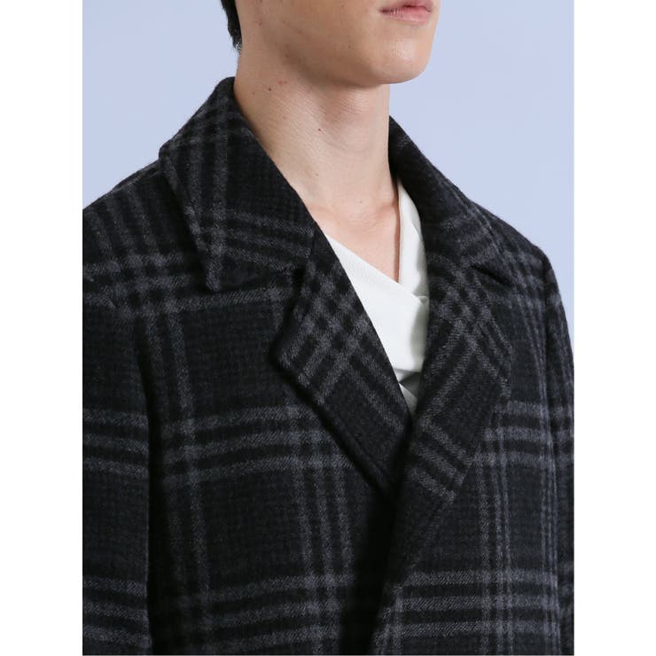 SHELLAC×SD 尾州ウール チェック柄ステンカラーコート[品番