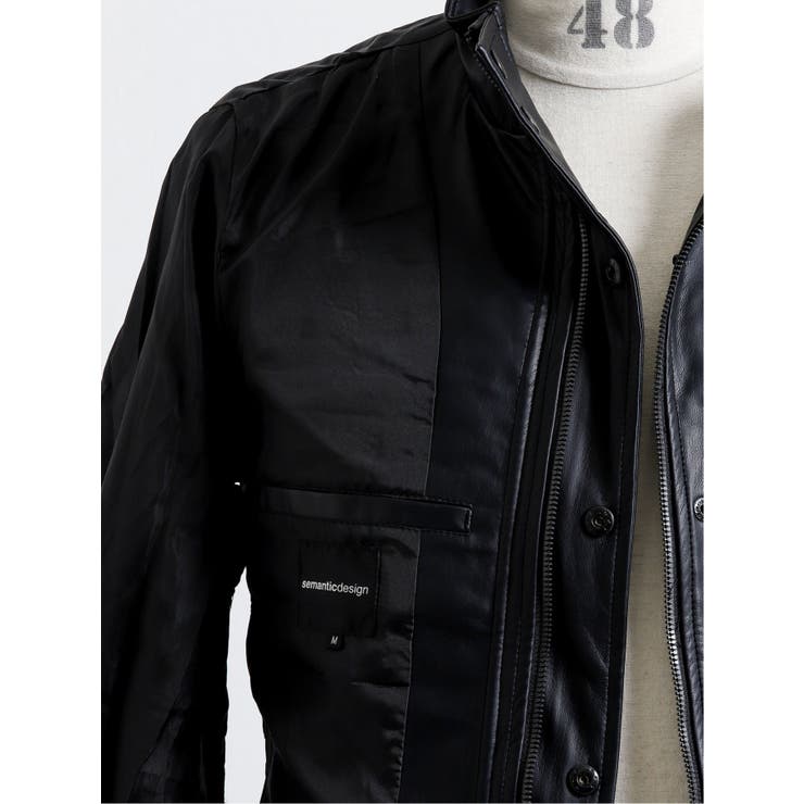 フェイクレザー スタンドカラーアウター[品番：TKQJ0012484]｜TAKA-Q