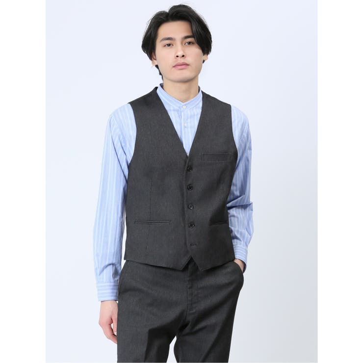 クロスストレッチ スリムフィット ジレベスト デニム風(セットアップ可能) | TAKA-Q MEN | 詳細画像1 