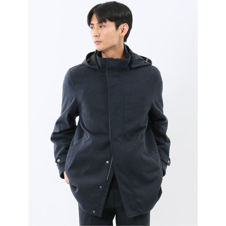 75紺 | ストレッチメルトン フード脱着 コート | TAKA-Q MEN