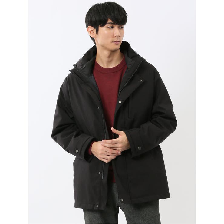 05黒 | 3WAY フード脱着 ライナー付きコート へリンボン | TAKA-Q MEN