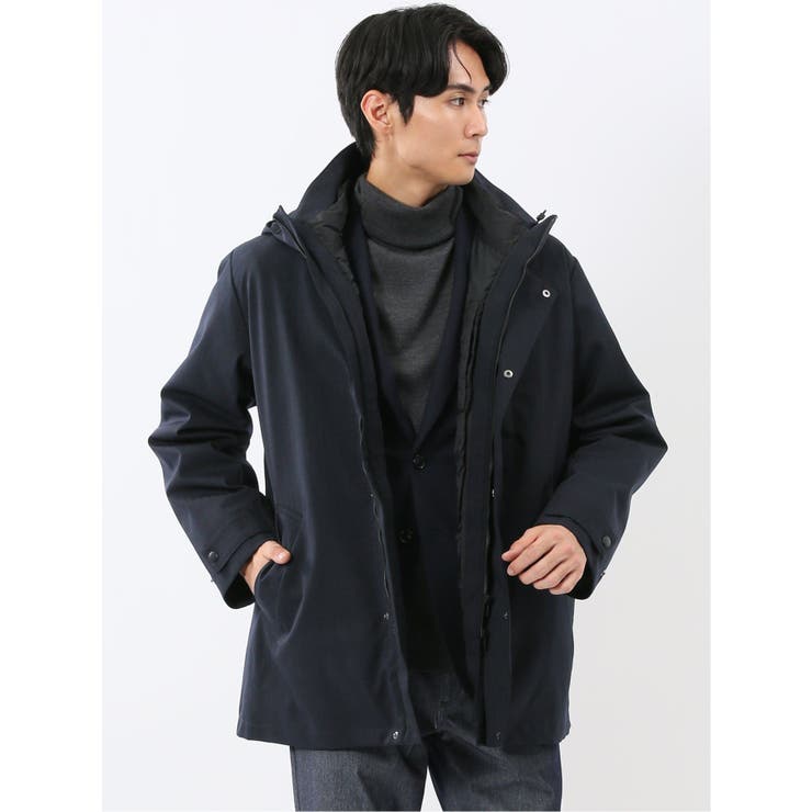 75紺 | 3WAY フード脱着 ライナー付きコート へリンボン | TAKA-Q MEN