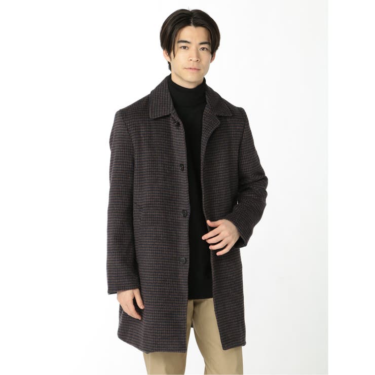 30茶 | ニットメルトン ガンクラブチェック柄ステンカラーコート  | TAKA-Q MEN