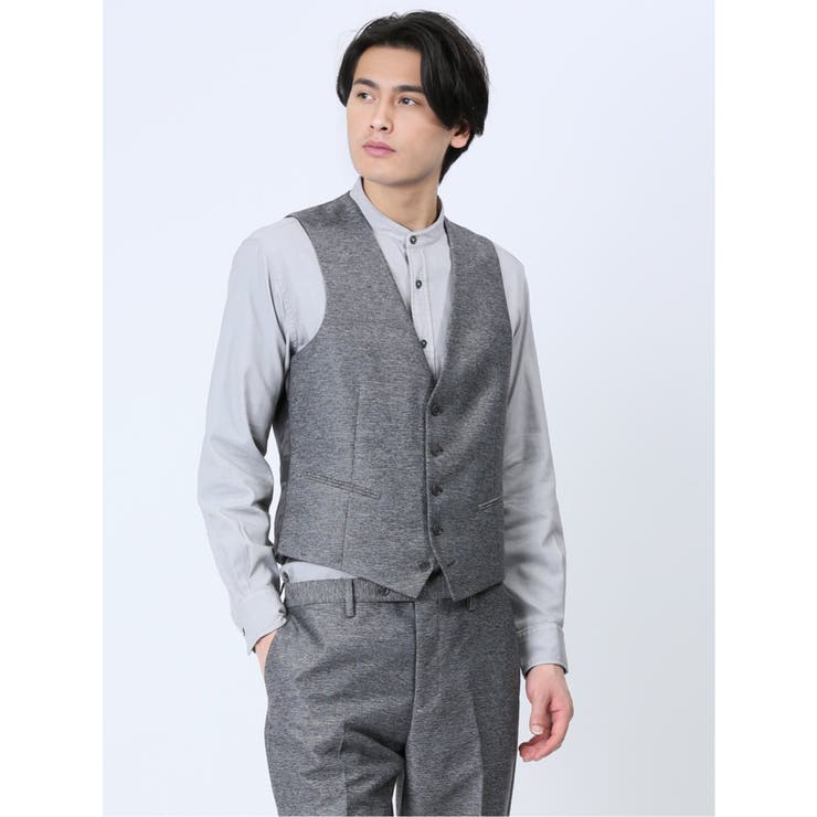 TechLinen スリムフィット ジレベスト グレー(セットアップ可能) | TAKA-Q MEN | 詳細画像1 