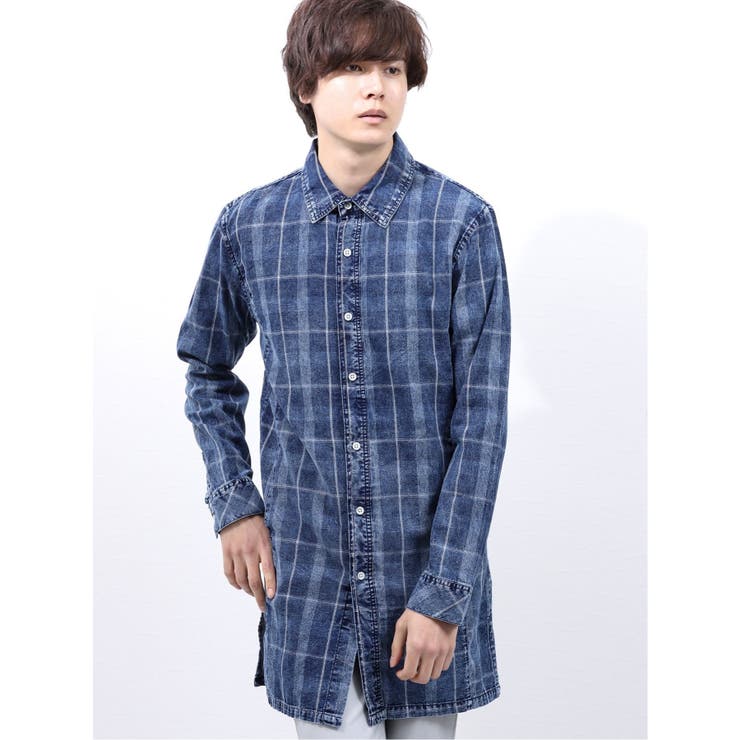 インディゴチェック柄長袖ロングシャツ 品番 Tkqj Taka Q Men タカキュー のメンズ ファッション通販 毎日送料無料 Shoplist ショップリスト