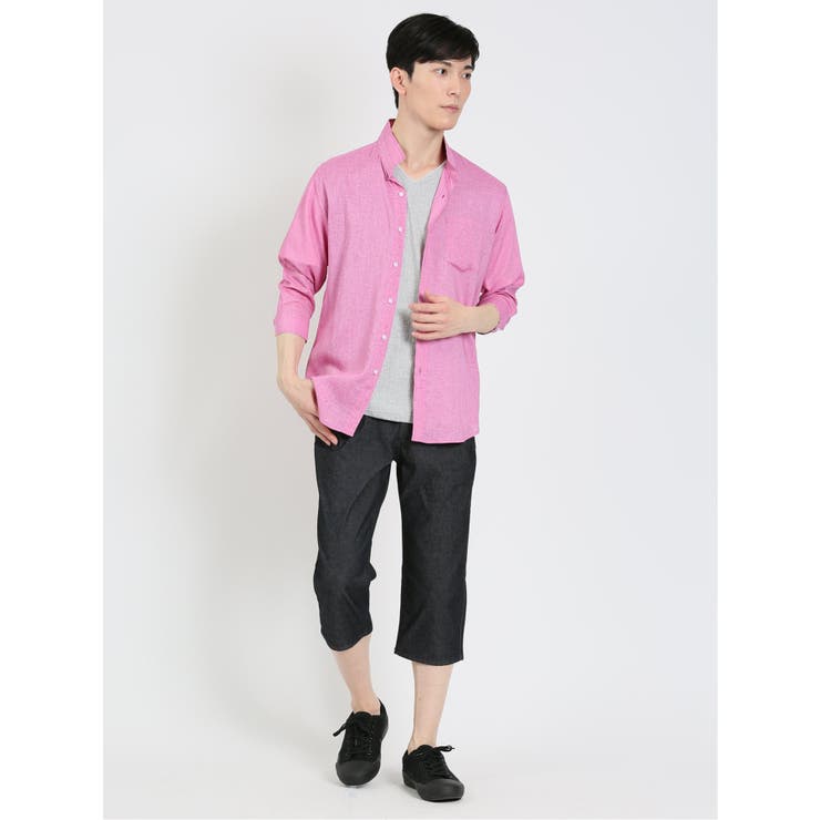 麻混スタンドウイングカラー 7分袖シャツ | TAKA-Q MEN | 詳細画像10 