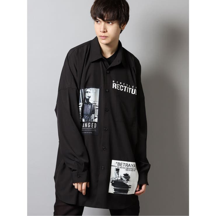 05黒 | エステル転写プリント 長袖BIGシャツ | TAKA-Q MEN