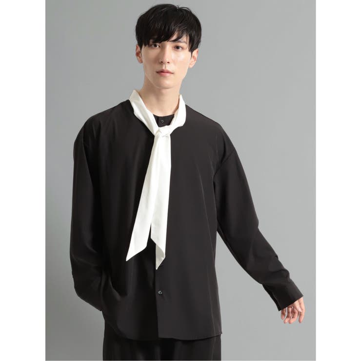 ボウタイ付き 長袖ルーズシャツ[品番：TKQJ0017908]｜TAKA-Q MEN