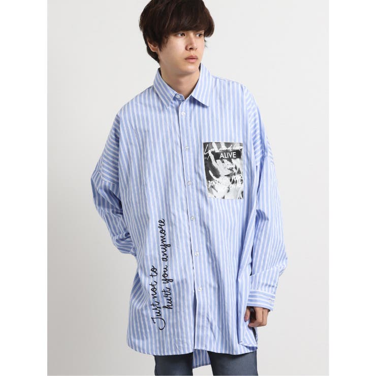 【WEB限定Sサイズ有り】ストライプ転写プリント長袖BIGシャツ | TAKA-Q MEN | 詳細画像2 