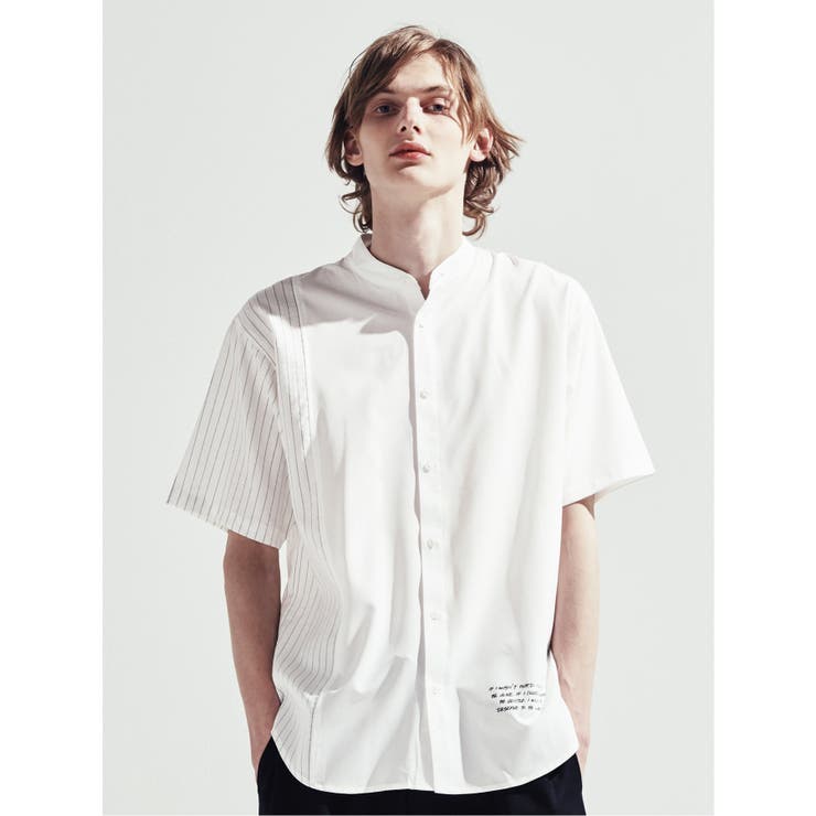 01白 | 切替バンドカラー半袖BIGシャツ | TAKA-Q MEN