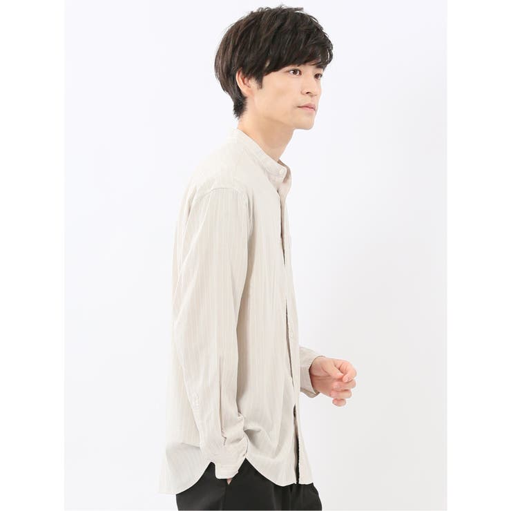 シャンブレーストライプ バンドカラー長袖シャツ | TAKA-Q MEN | 詳細画像4 