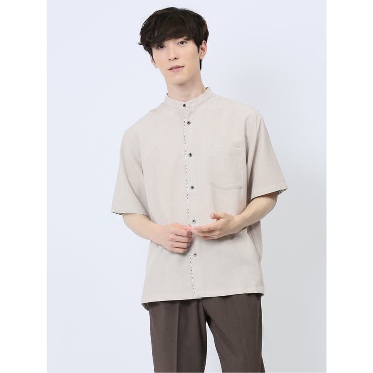 TechLinen バンドカラー半袖シャツ | TAKA-Q MEN | 詳細画像1 