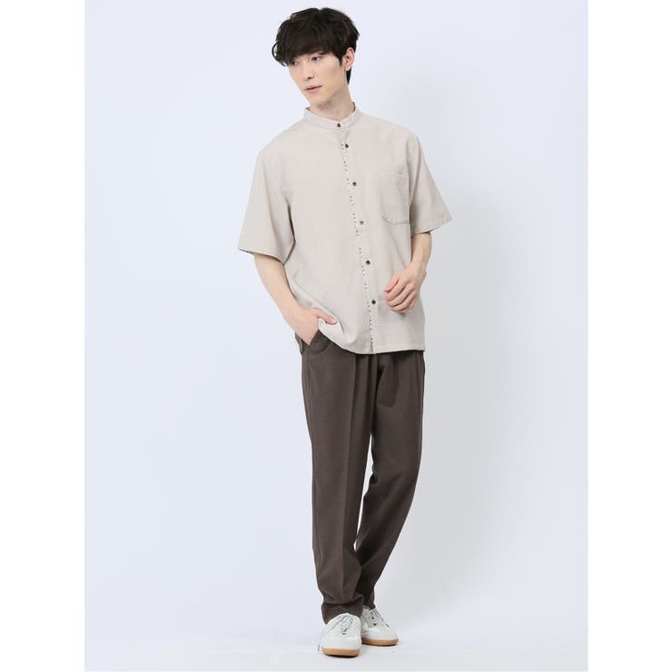 TechLinen バンドカラー半袖シャツ | TAKA-Q MEN | 詳細画像5 