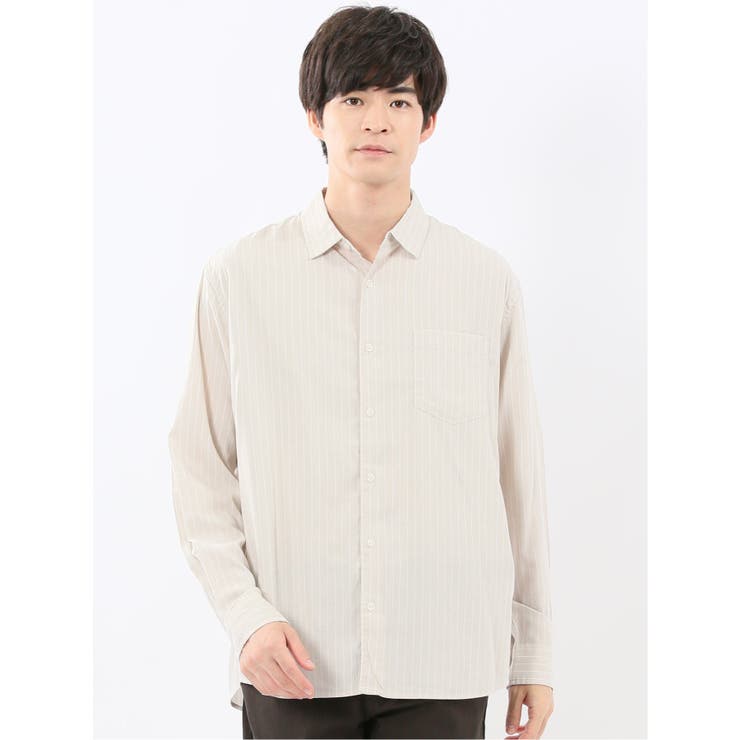 02アイボリー | シャンブレーストライプ レギュラーカラー長袖シャツ | TAKA-Q MEN