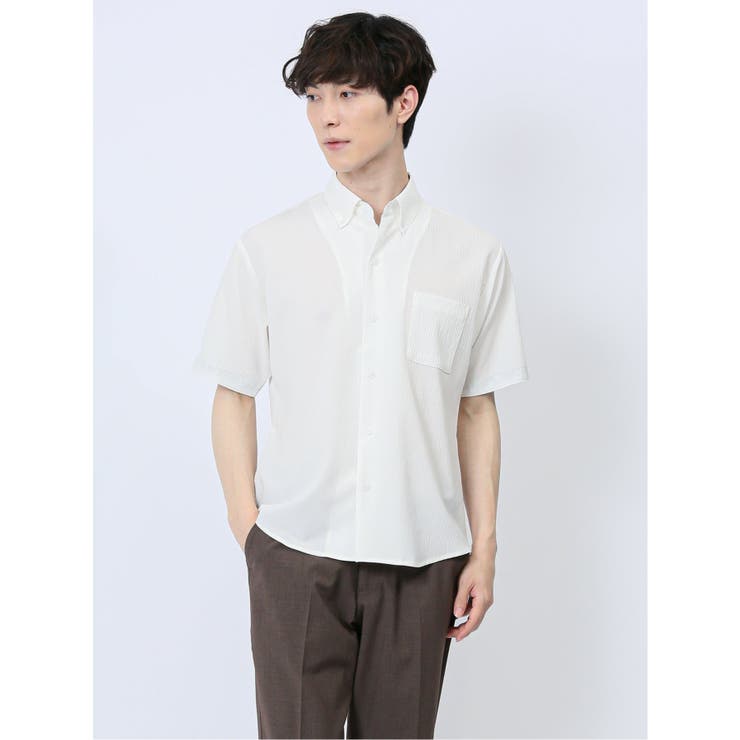 ストレッチ楊柳 ボタンダウン半袖シャツ | TAKA-Q MEN | 詳細画像1 