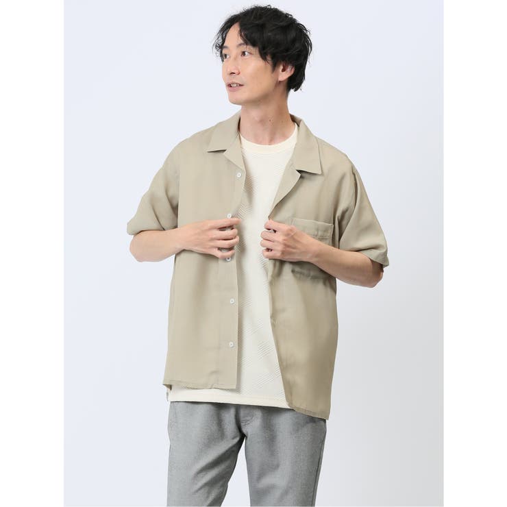 33ベージュ | 軽量シアー オープンカラー半袖シャツ | TAKA-Q MEN