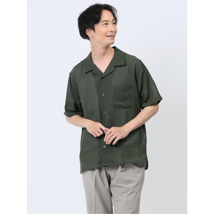 大型セールや時期 軽量シアー オープンカラー半袖シャツ[品番：TKQJ0022712]｜TAKA トップス