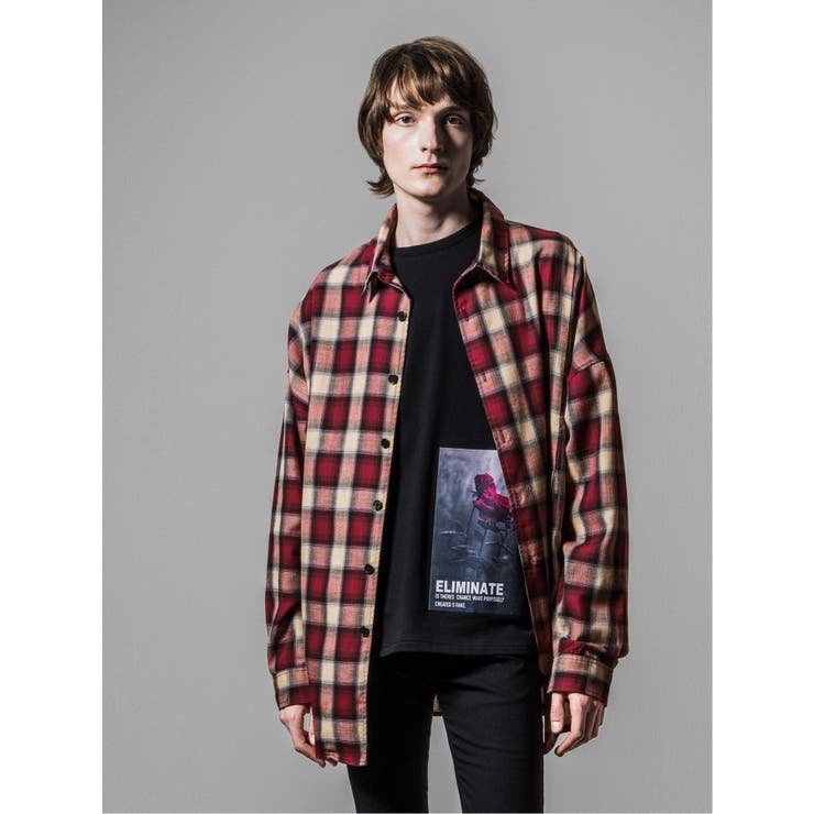 バックプリントチェック柄 長袖BIGシャツ | TAKA-Q MEN | 詳細画像1 