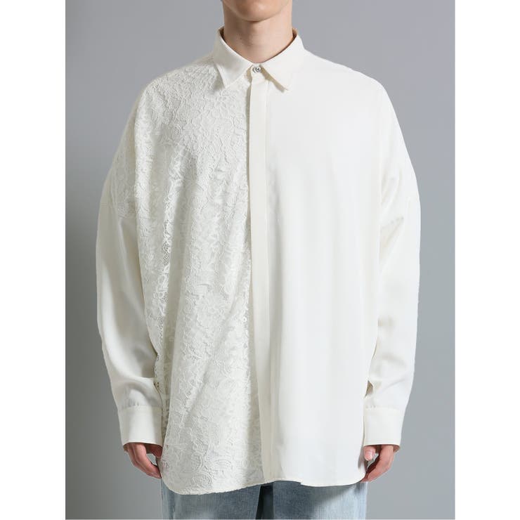 レース切替 長袖BIGシャツ[品番：TKQJ0018669]｜TAKA-Q MEN