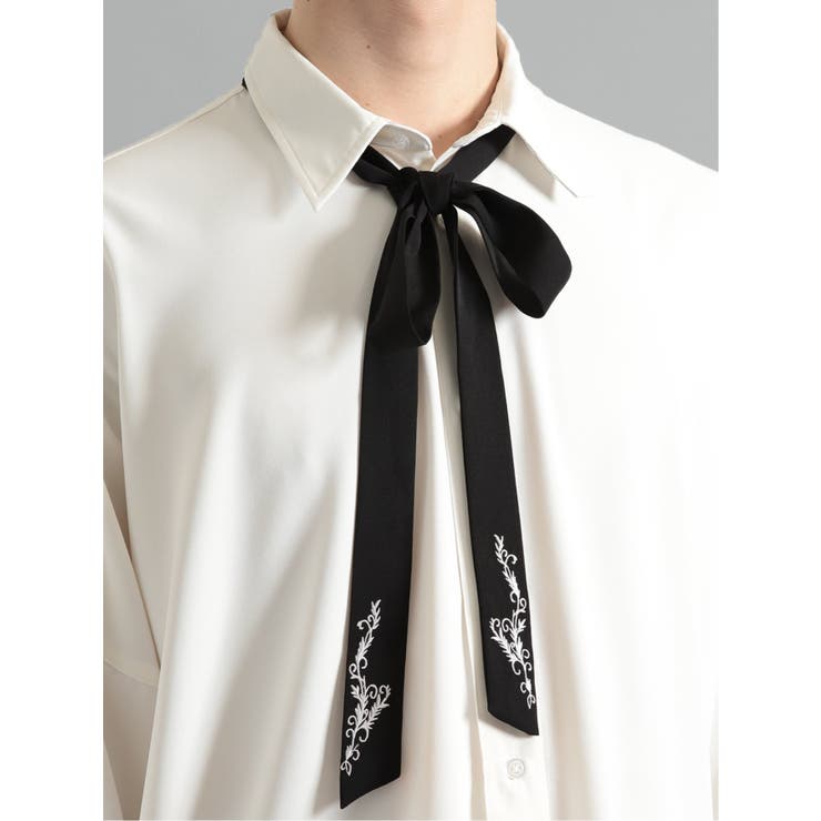 配色リボン付き 長袖BIGシャツ[品番：TKQJ0018541]｜TAKA-Q MEN