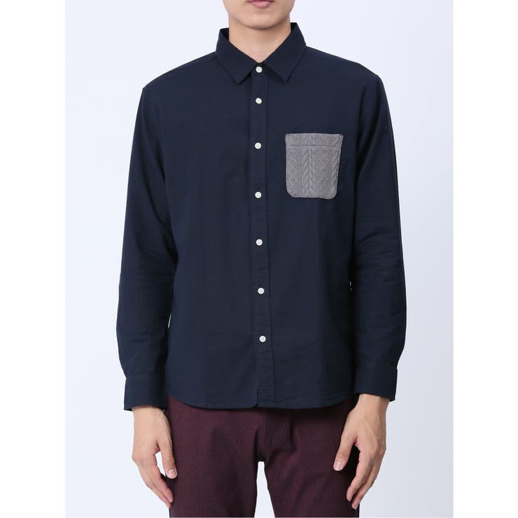 綿オックス ポケット切替 レギュラーカラー長袖シャツ | TAKA-Q MEN | 詳細画像15 