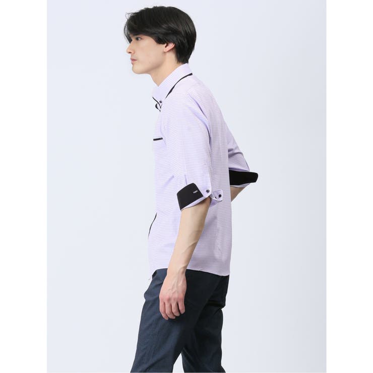 日本人気超絶の ドビー 二枚衿ボタンダウン7分袖シャツ[品番：TKQJ0021901 XSサイズ以下