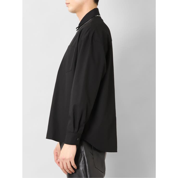 レーヨン混 ネックレス付 長袖BIGシャツ[品番:TKQJ0016787 レーヨン混 ネックレス付 長袖BIGシャツ[品番:TKQJ0016787