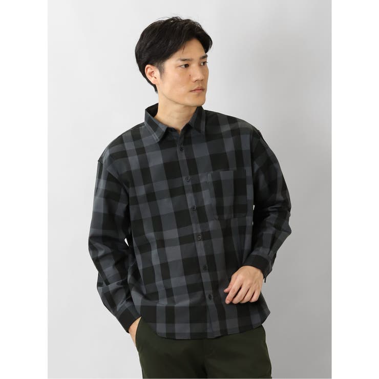 レーヨン混 チェック柄 長袖BIGシャツ[品番：TKQJ0017069]｜TAKA