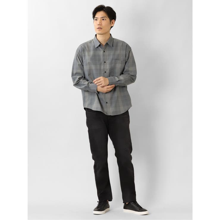 レーヨン混 チェック柄 長袖BIGシャツ[品番：TKQJ0017069]｜TAKA