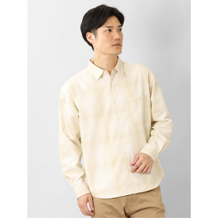 経典 レーヨン混 チェック柄 長袖BIGシャツ[品番：TKQJ0017069]｜TAKA トップス