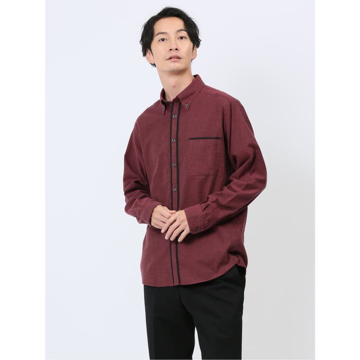 15ワイン | フランネルツイル ボタンダウン長袖シャツ | TAKA-Q MEN