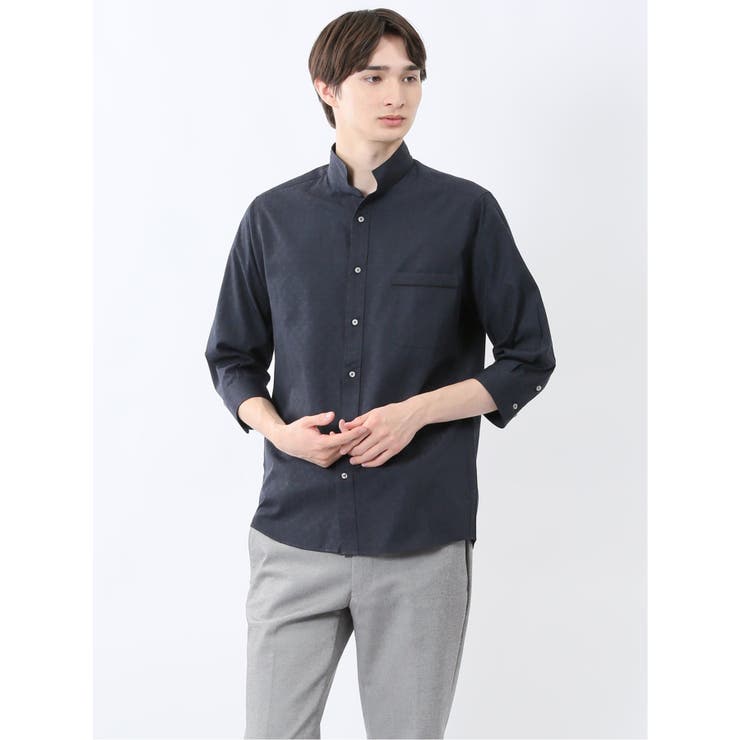 ペイズリードビー スタンドカラー7分袖シャツ | TAKA-Q MEN | 詳細画像1 