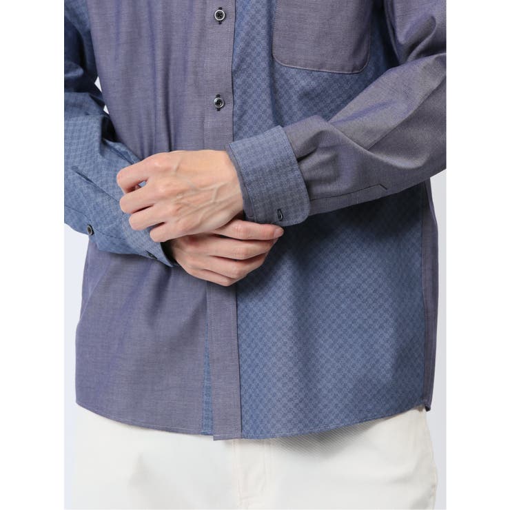 綿オックス×異素材切替 ボタンダウン長袖シャツ | TAKA-Q MEN | 詳細画像12 